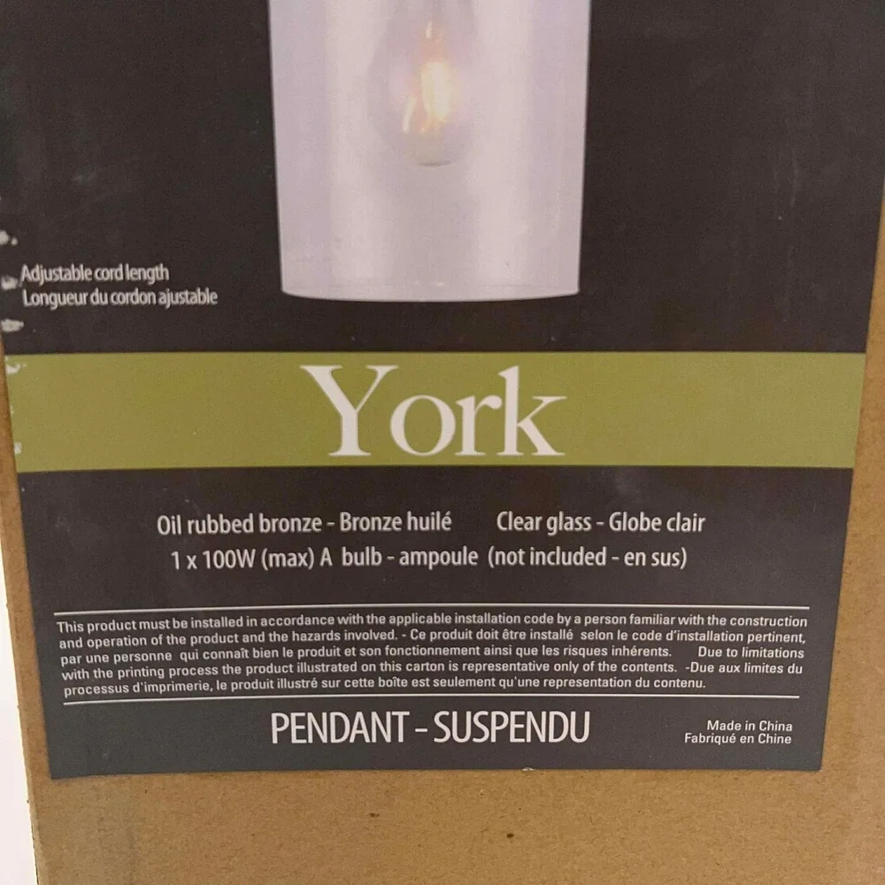 Canarm York Oil Rubbed Bronze Clear Glass‎ Pendant Light Fixture IPL276B010RB